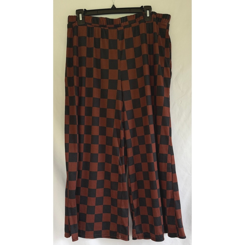 Jade by Jane Womens XL Checkerboard Ribbed Knit Top and Wide Leg Pants Set Brown - Picture 3 of 11